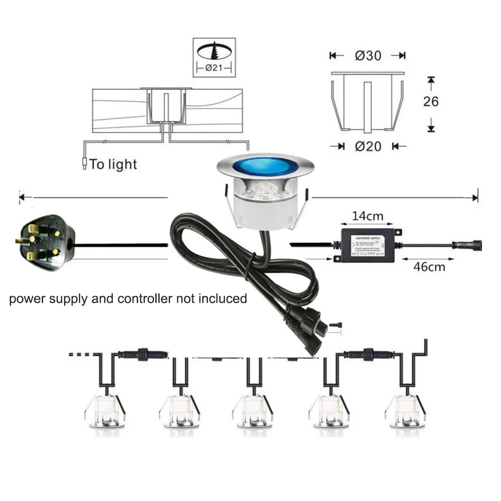 1pc RGB LED Deck Light AC 85-265V IP67 Waterproof Outdoor Underground Lamp Recessed Landscape Spotlight Garden Pathway Step Lamp