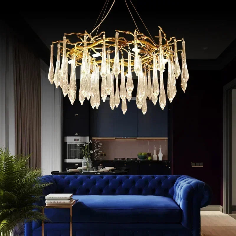 2025 Modern Gold Crystal Chandelier Living Room High Ceiling Luxury Big Lustres Aluminium Crystal Tree Branch Chandelier Lights