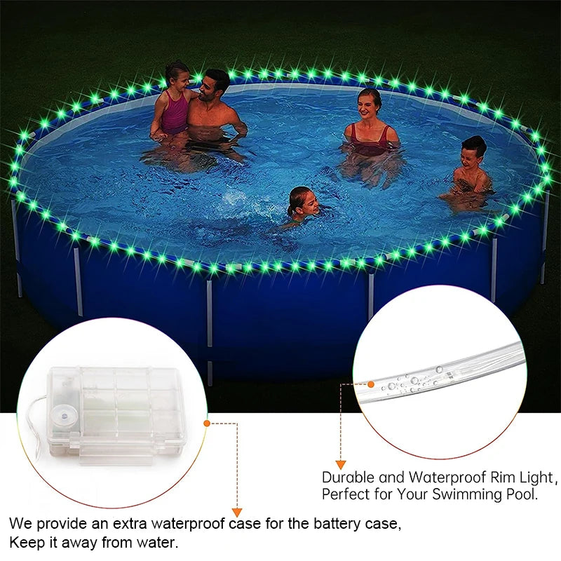 12M LED Rope Light Outdoor Waterproof Swimming Pool String Light 4 Modes Battery Operated Remote Control Trampoline String Light