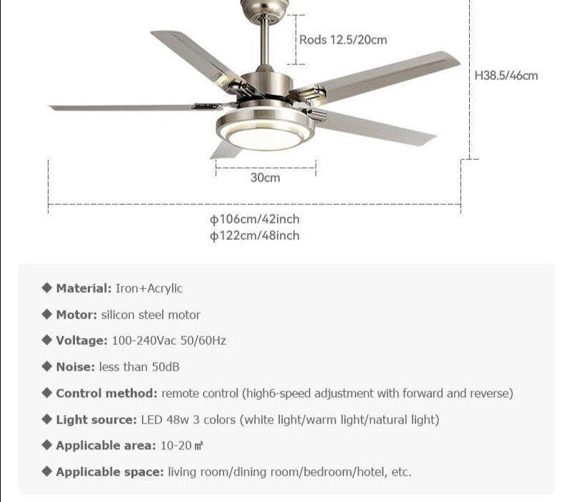 Stainless Steel Ceiling Fan Lightmodern Electric Fan Ceiling LightLED Remote Control Ceiling Fan Light 110v