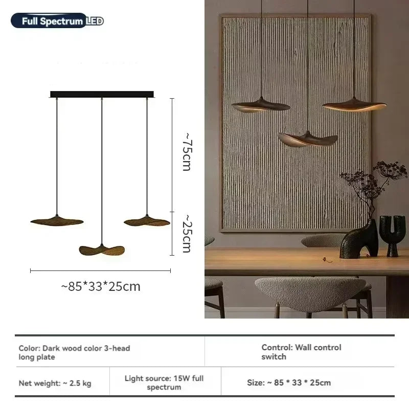 Japanese Wabi Sabi Solid Wood Lamp for Living Dining Room  Villa Duplex Kitchen Island Linear Light 3colors Changeable