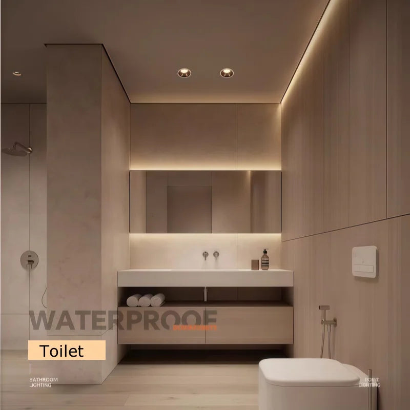 IP65 Waterproof Embedded CRI98 Dimmable Spotlight AC110-220V Bathroom Kitchen 7W10W15W20W24W30W Ceiling Downlight LED Anti Glare