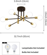 Modern Chandelier Nordic Semi Flush Mount Ceiling Lamp Brushed Antique Gold Home Decor Lighting Fixture