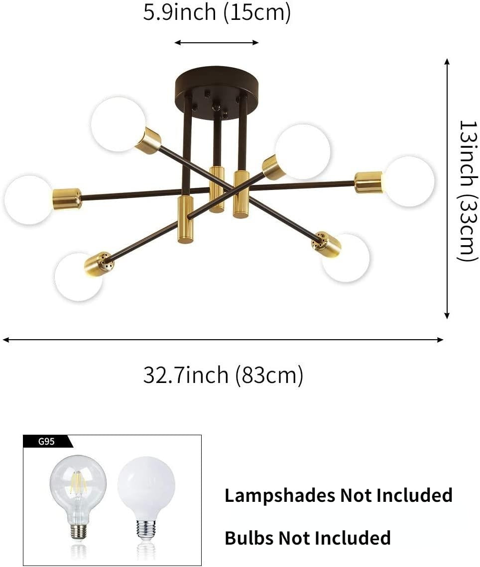 Dropshipping Modern Sputnik Chandelier Nordic Semi Flush Mount Ceiling Lamp Brushed Antique Gold Home Decor Lighting Fixture