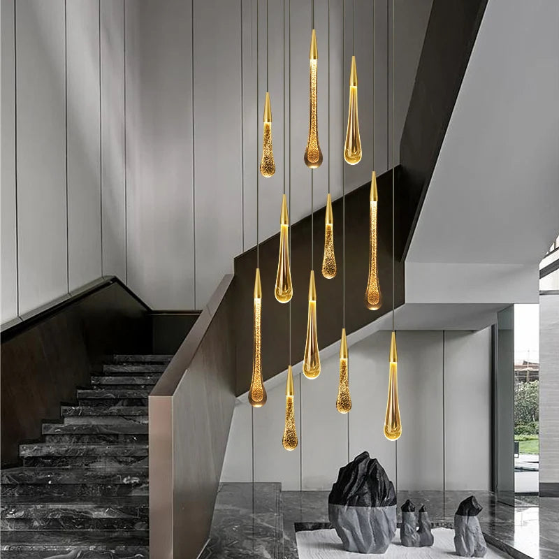 Crystal Led Pendant Lights For Bedroom Dining Room bar Water drop Chandelier Stair lamp interior decoration Hanging lamps