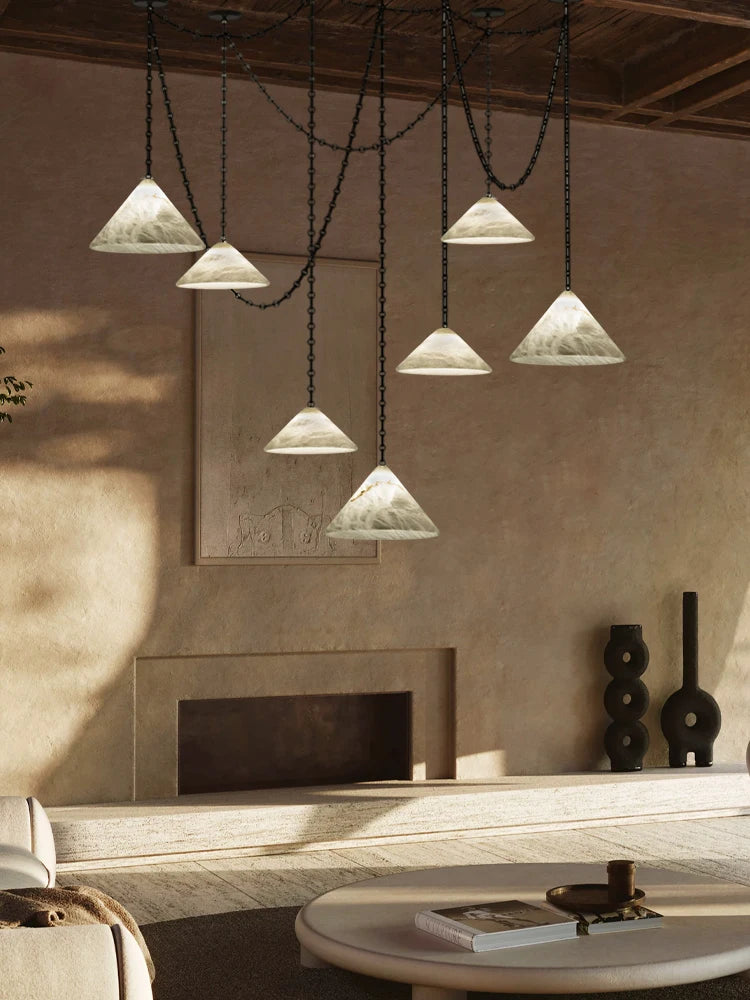 Marble Umbrella Diy Iron Chain Led 2025 Chandelier Alabaster Lustre Suspension Luminaire Lampen For Corridor Entry Way
