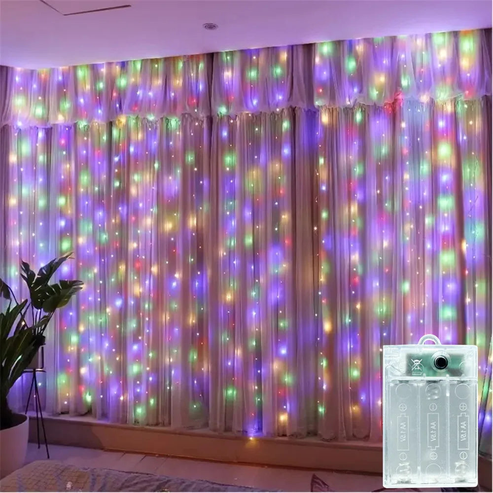 3/6M EID LED Curtain Light String Battery Power Wedding Bedroom Decor Ramadan Home Decoration 2026 Outdoor Lighting