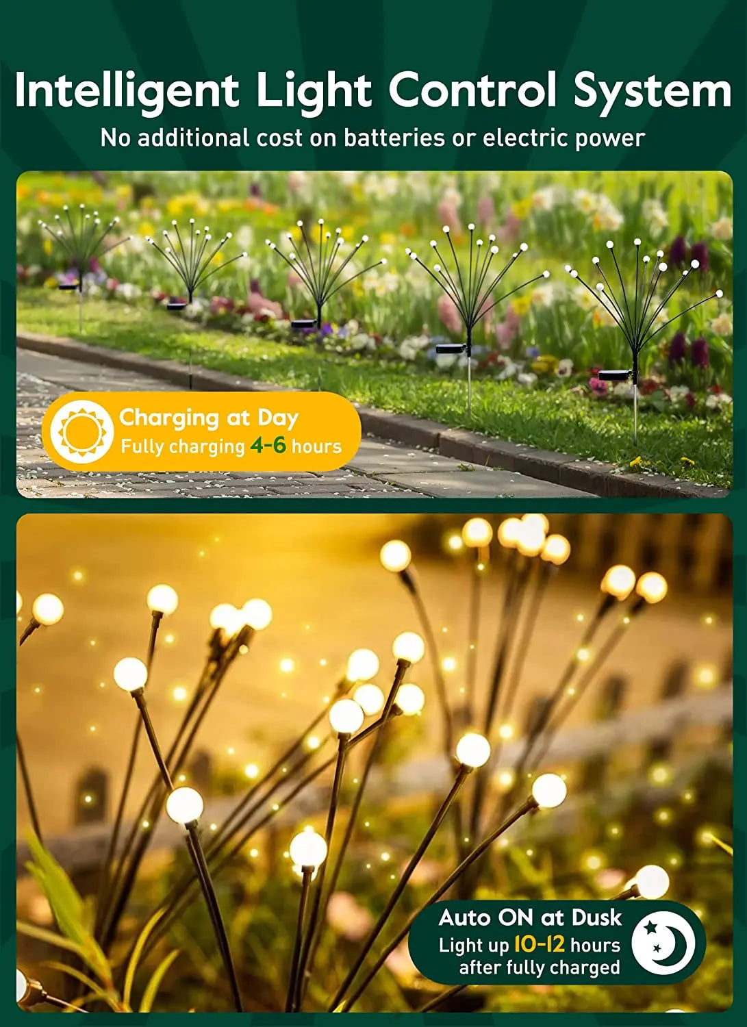 8-LED Solar Firefly Lights - Outdoor Waterproof Warm Glow Garden Lights