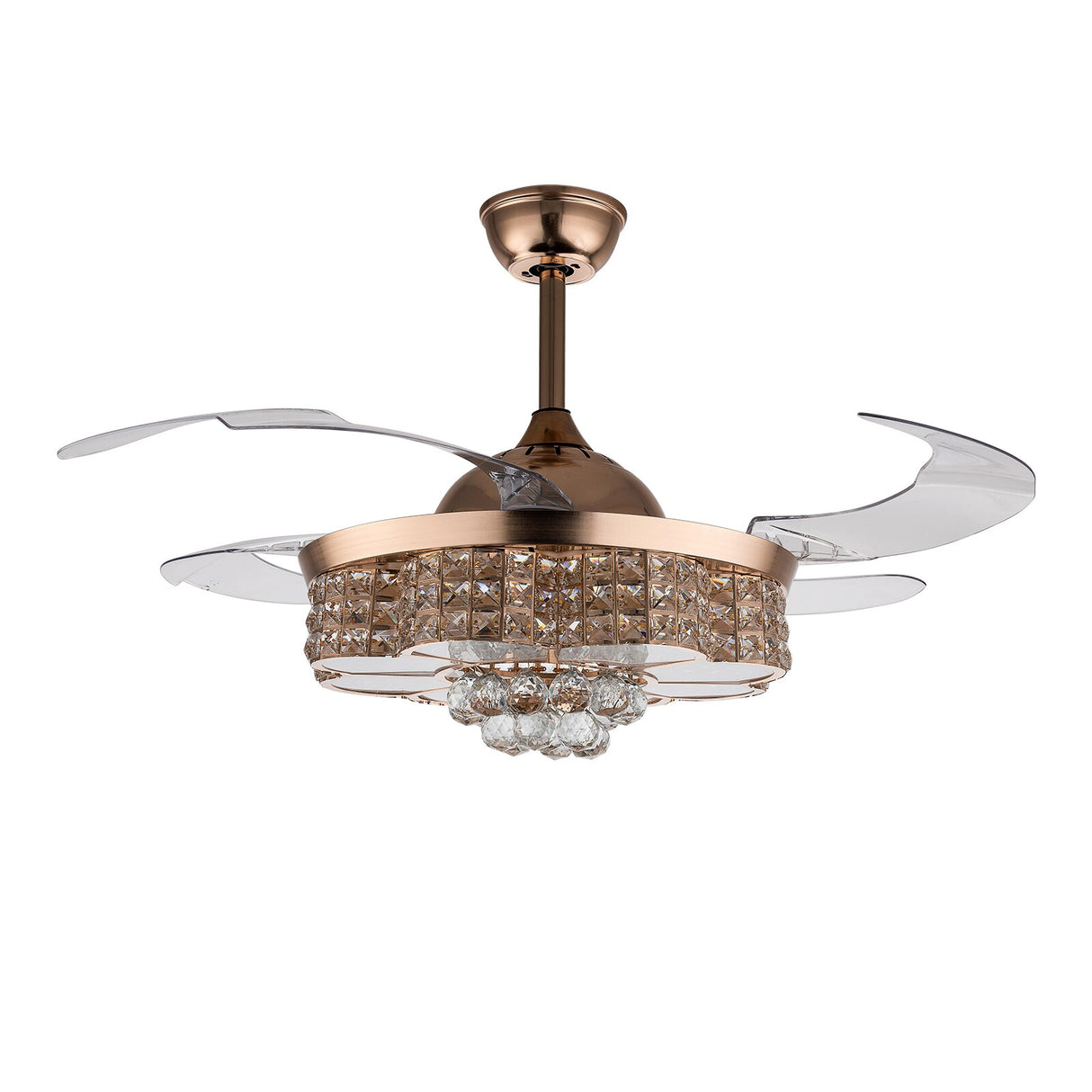 Crystal Ceiling Fan with Lights and Remote Chandelier 42 Inch Fan Noise Free Indoor Fan for Living Room