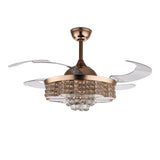 Crystal Ceiling Fan with Lights and Remote Chandelier 42 Inch Fan Noise Free Indoor Fan for Living Room