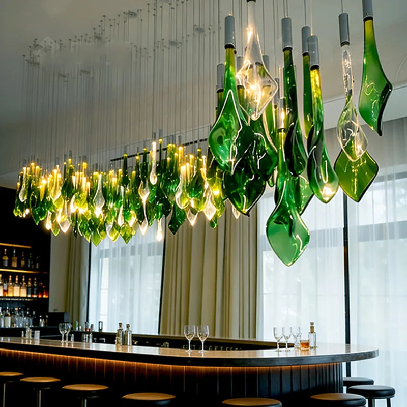 2026 New Green Glass Lustre Chandelier, Dimmable Custom Hardware Pendant Lamp for Mall, Fashionable Fixture for Ceilings