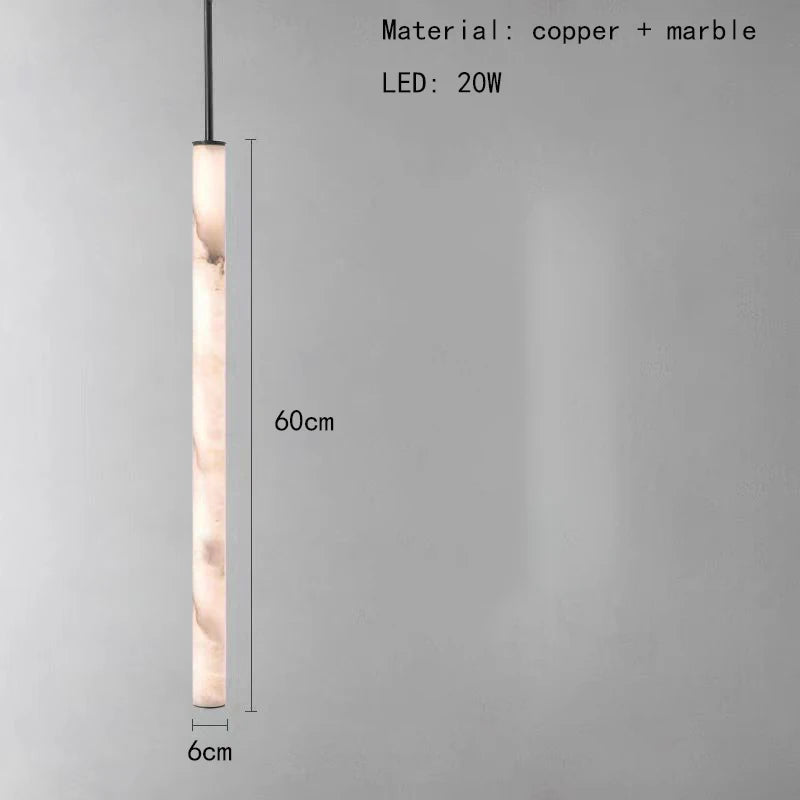 Cylindrical Natural Marble Chandelier Black Brass 3000K Indoor Bedroom Parlor Pendant Lamp Cord Adjustable