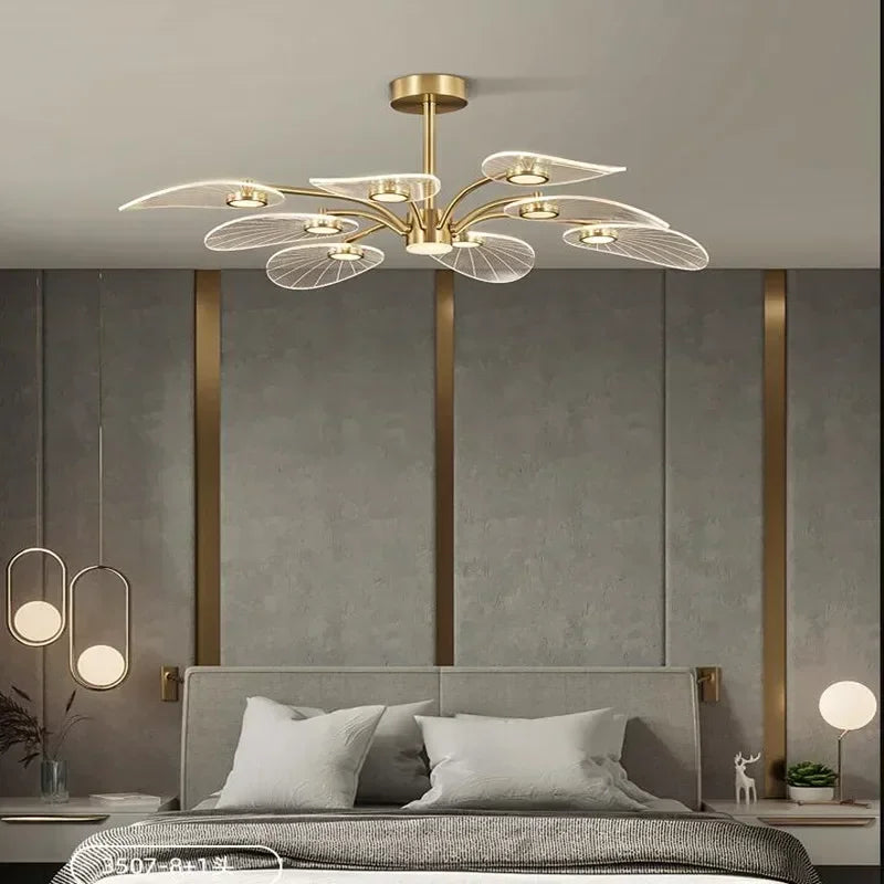 Nordic Luxury Lotus Ceiling Light Gold Acrylic Hanging Lustre for Dining Room Kitchen Island Home Decoration Lighting