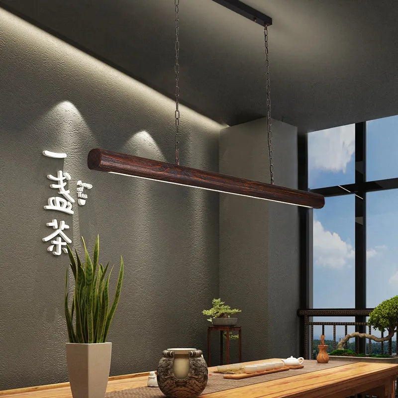 New Solid Wood Chandelier For Modern Minimalist Dining Bar Single-Line Chandelier For Tea Room Wooden Long Chandelier For Lounge