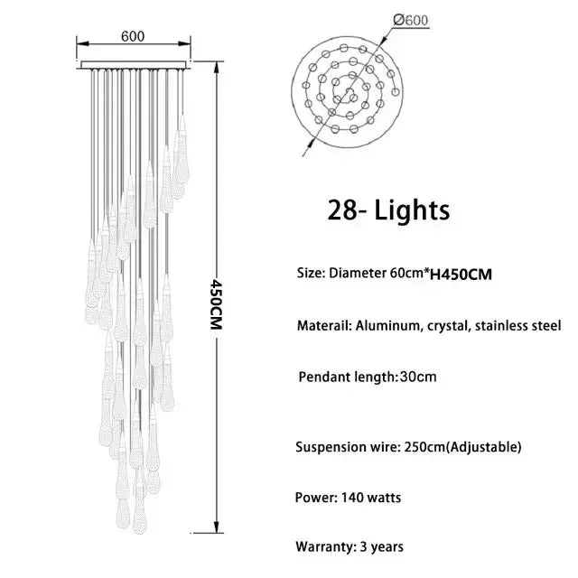 2025 New Modern LED Crystal Pendant Light Lustre Restaurant Bar Composite Staircase Light Living Room Home Decoration Lighting