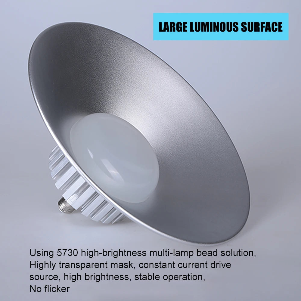 E27 LED High Bay Light (30W/50W/70W/100W) 220V - IP65 Waterproof Cold White Industrial Lighting for Workshop, Garage & Shopping Mall