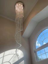 Large LED Spiral Chandelier Modern K9 Crystal Lighting Fixture for Stair Bedroom Hotel Living Room Showcase