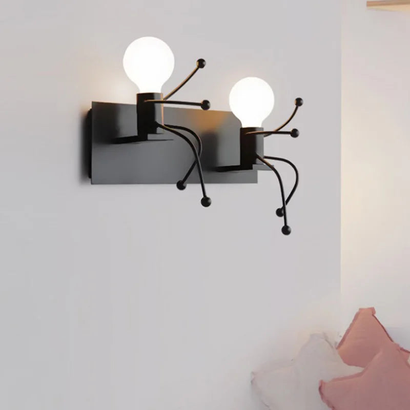 Modern Wall Lamp Iron Cartoon Humanoid Wall Lamps For Living Room Bedroom Nordic Home Decor Bedside Wall Light Bathroom Fixtures