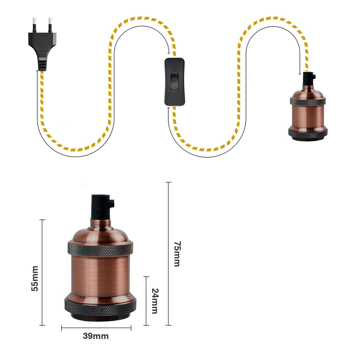 Power Cord Pendant Light Twist Hemp Rope Cables E26 E27 Lamp Holder EU Plug with Switch Wire Edison Bulb Socket Cord Cable