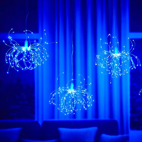 Connectable Firework Light 5 Pack 600 LED Starburst Light 8 Modes LED Copper Wire Fireworks String Light Christmas Fairy Garland