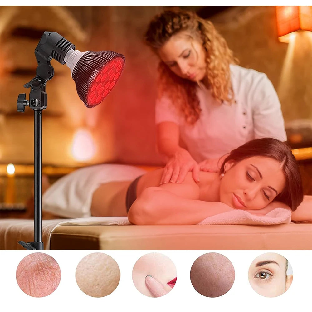 E27 LED Red 54W Light Therapy Lamp 660nm&amp;850nm Infrared Bulb with Floor Stand for Skin Care Pain Relief 360° Adjustable