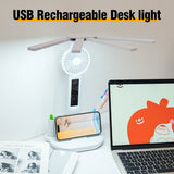 3In1 Multifunctional Desk Lamp LED Desk Lamp Four-Head Folding With Fan Calendar Clock USB Rechargeable Reading Office Desk Lamp