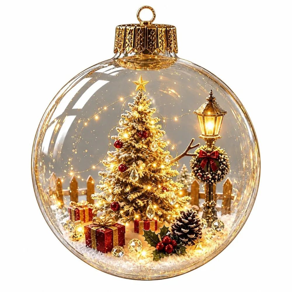 Acrylic Material Christmas Ball Ornament with Light Transparent Design Santa Claus Pendant 8CM Size Hanging Christmas Decoration
