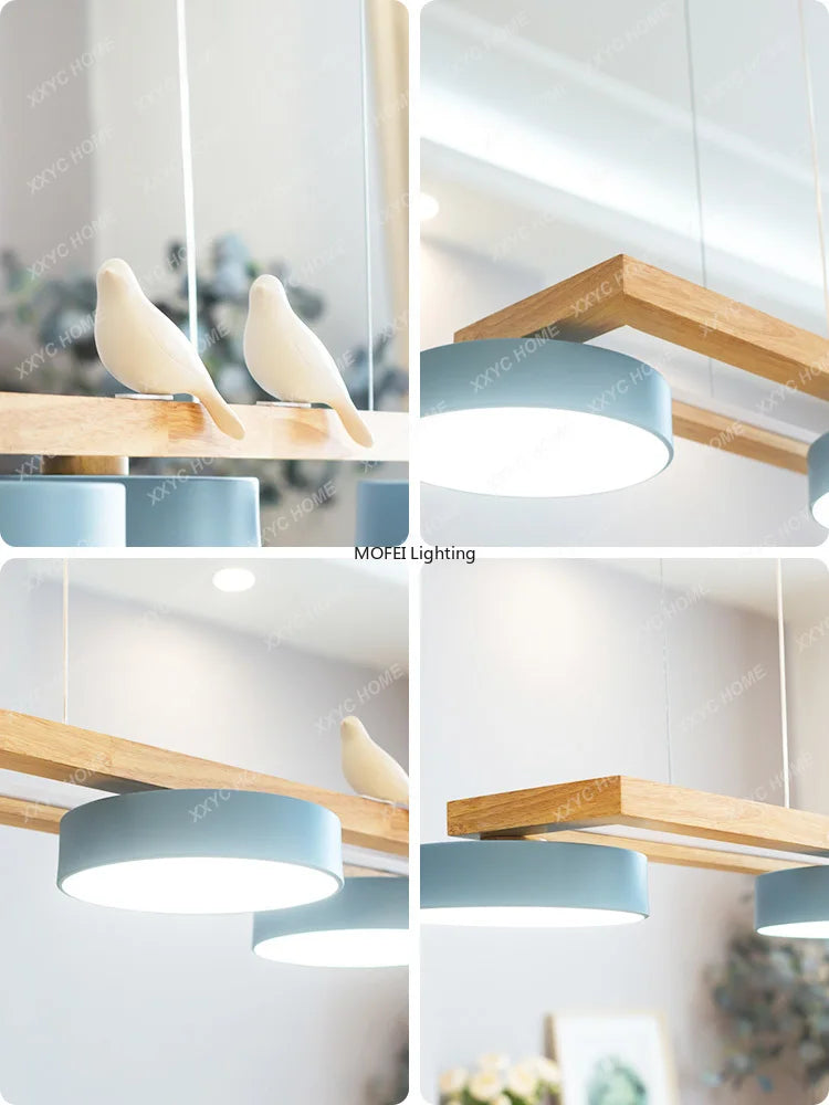 Nordic Log Style Restaurant Pendant Light FixtureDining Table Bar Chandelier LED Minimalism Solid Wood Modern Strip Home Decor
