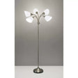 Five Light Floor Lamp, Brushed Steel, White Frosted Plastic Shade Bedroom Reading Deco Dining Room Light
