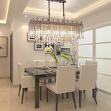 Creative LED Crystal Chandelier for Dining Room Modern 2026 Rectangle Hanging Lamp Luxury Chrome Indoor Lighting Kitchen Lustre