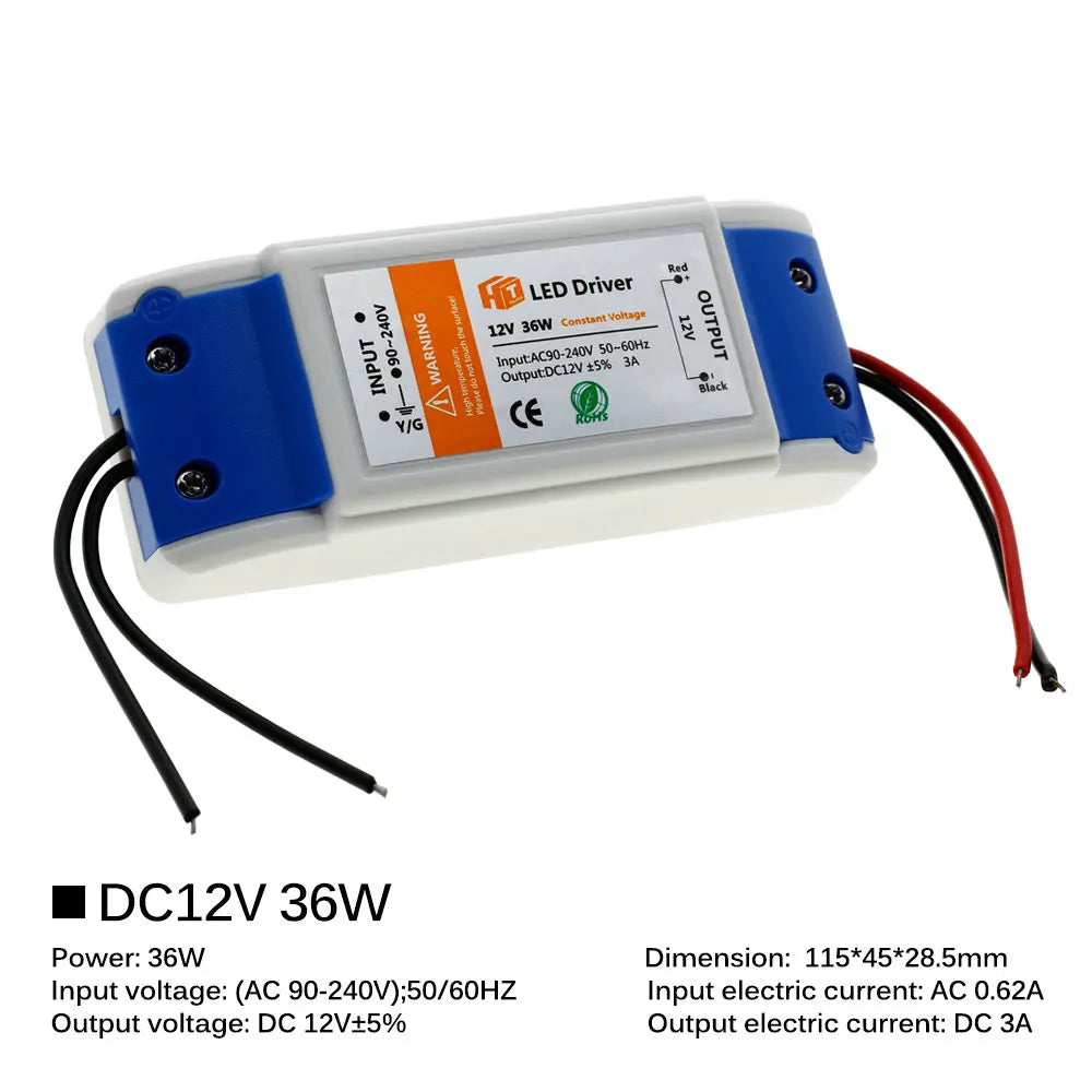 12V Power Supply Adapter 110V 220V to 12V Lighting Transformer 100W 72W 36W 18W DC12 Volts Source LED Driver for LED Strip Light