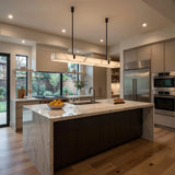 Modern Natural Marble LED Pendant Light - Rectangular Alabaster Chandelier Fixture for Living Room, Kitchen Bar & Dining Room