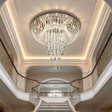 Luxury Long Tassel Crystal Flush Mount Chandelier LED Ceiling Light For Villa Duplex Staircase High Ceiling Living Room Foyer