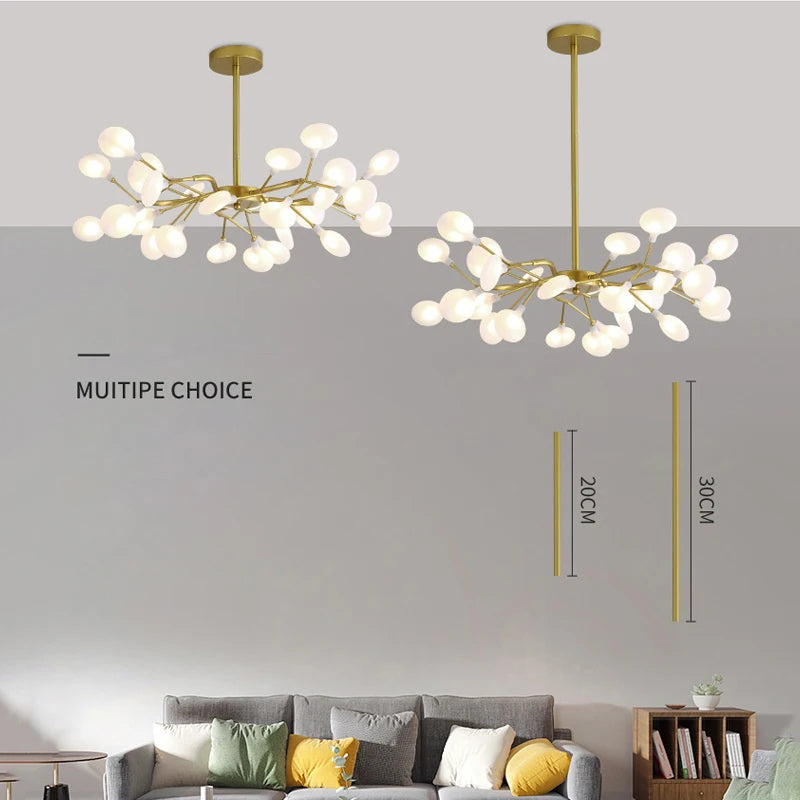 Branch Shape Firefly Ceiling Chandelier for House Baby Kid  Living Room Bedroom Decor G4 Led Lighting Indoor Hanging Lamp
