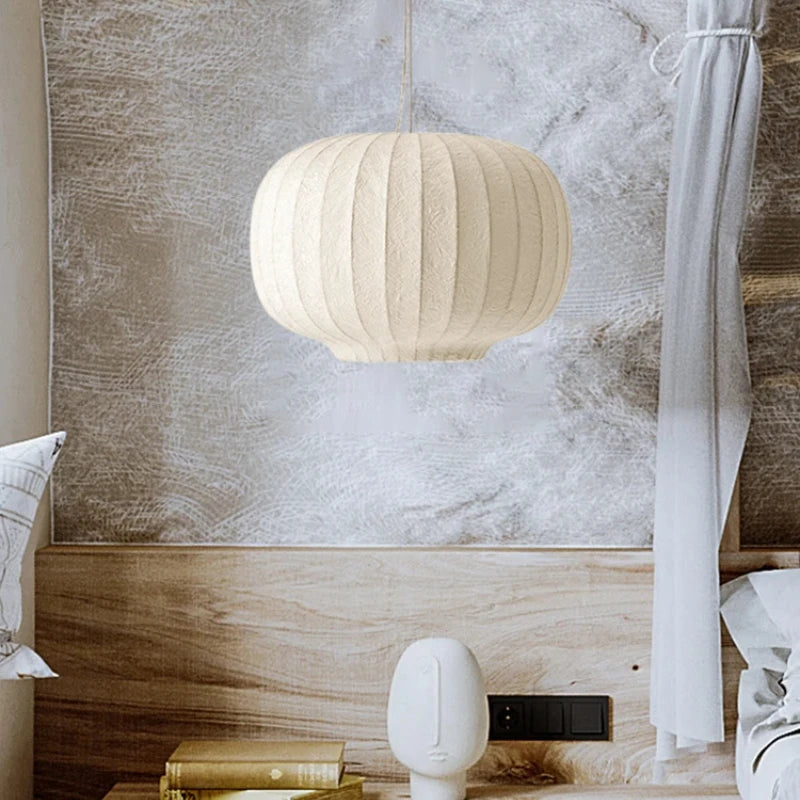 Wabi-Sabi Silk Dome Pendant Light - Iron Art Lantern LED Ceiling Lamp Fixture for Living Room, Dining Area, Bedroom & Cafe Decor