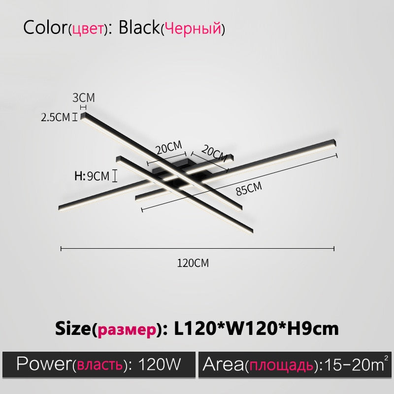 Black chandelier square bedroom lamps living room lamp led ceiling lamp Nordic minimalist creative led ceiling lamp strip lights