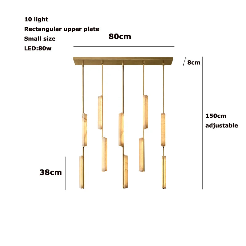 Luxury Spanish Marble Chandelier Brass Hanging Light 3 Color Dimmable Pendant Lamp for Villa Living Room Dining Area Hotel Lobby