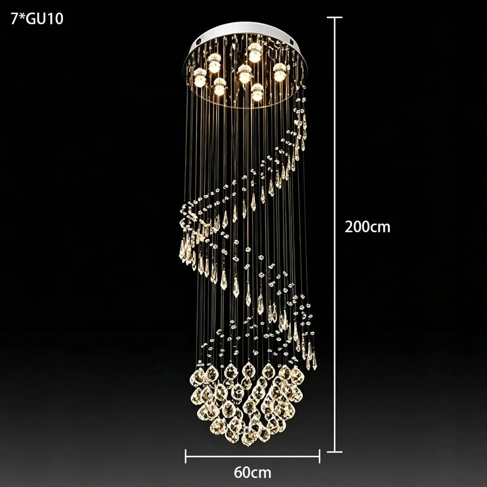 Luxury Vertical Crystal Ball Raindrop Chandelier Polished Stainless Steel Ceiling Plate Long Suspension Light For Stairwell Loft