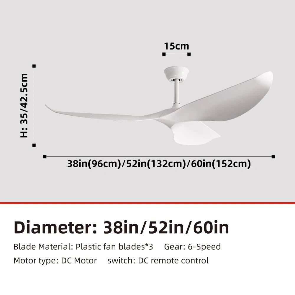 Industrial DC Motor Ceiling Fan - 6-Speed Remote Silent Fan (38/52/60 Inch)