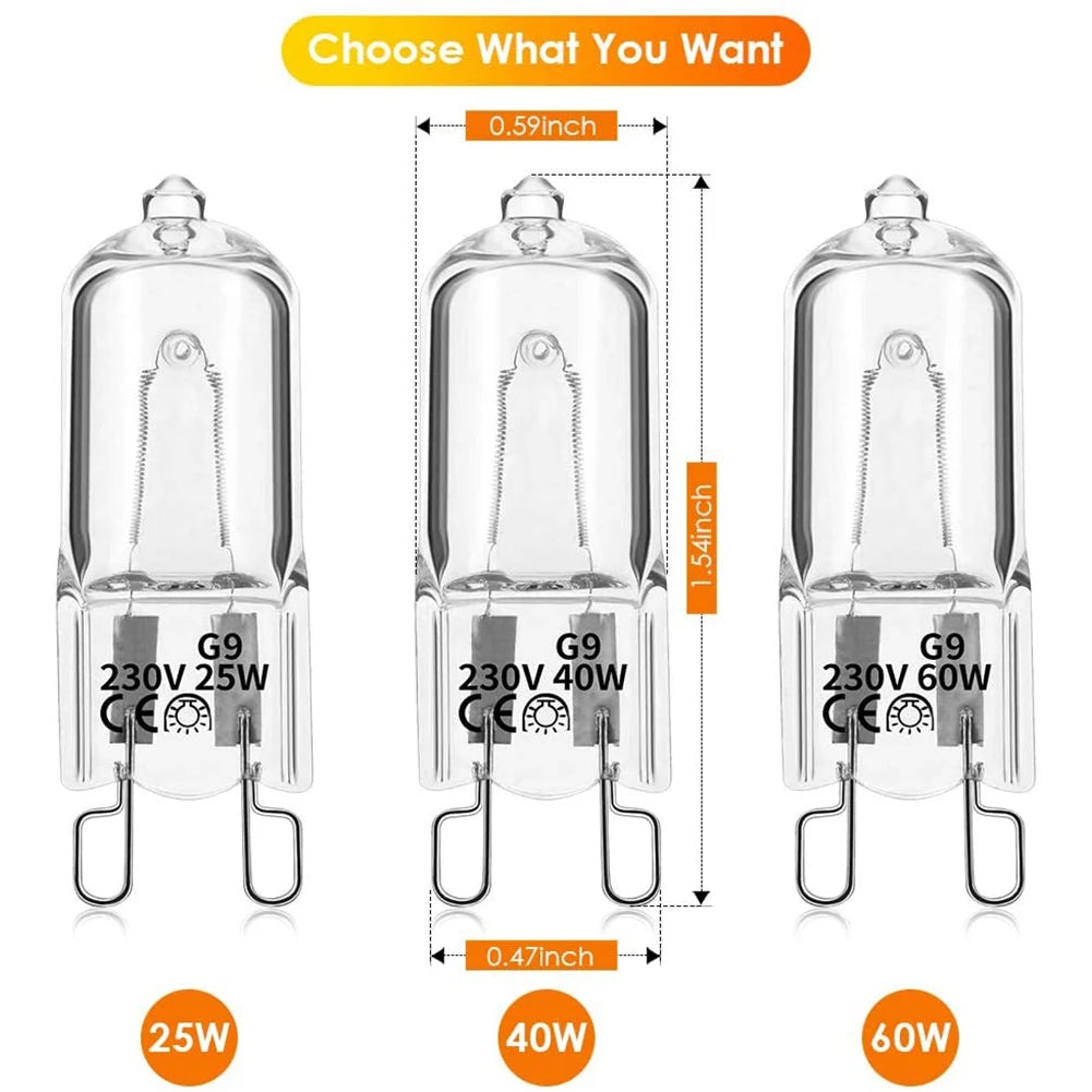 20Pcs G9 Halogen Light Bulbs,40W Clear Halogen Lamps Dimmable, Warm White 2800K for Chandeliers, Pendants, Landscape Lights