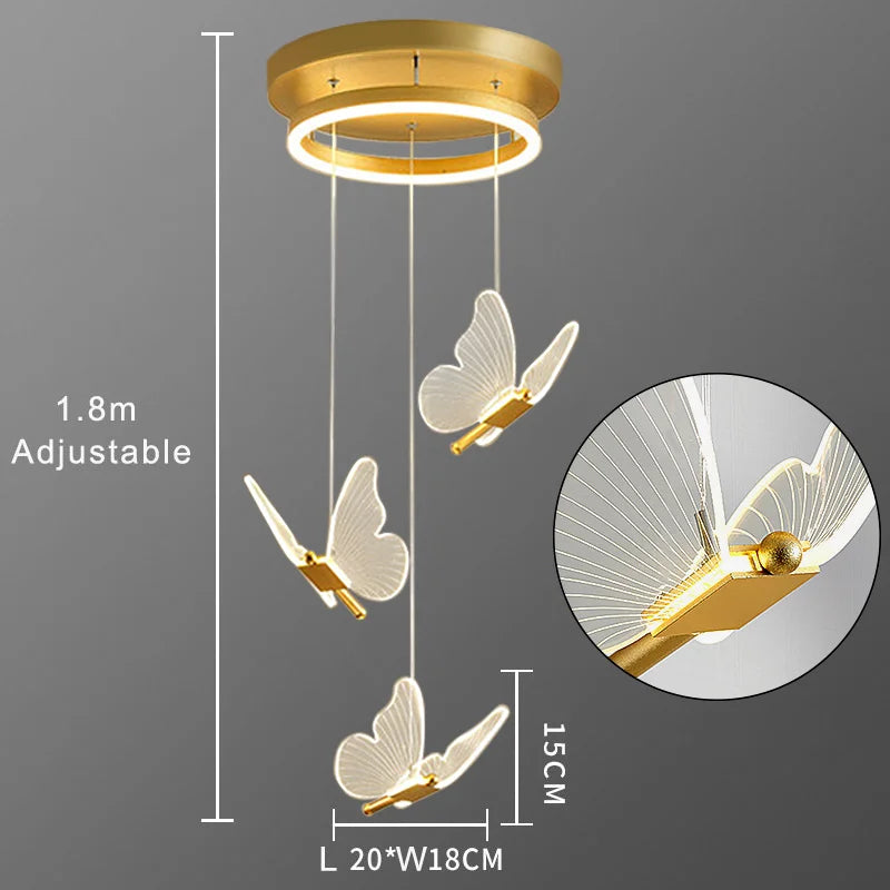 Nordic Luxury Creative Art Modern Transparent Butterfly LED Pendent Lamp Living Room Bedroom Background Acrylic Home Decoration