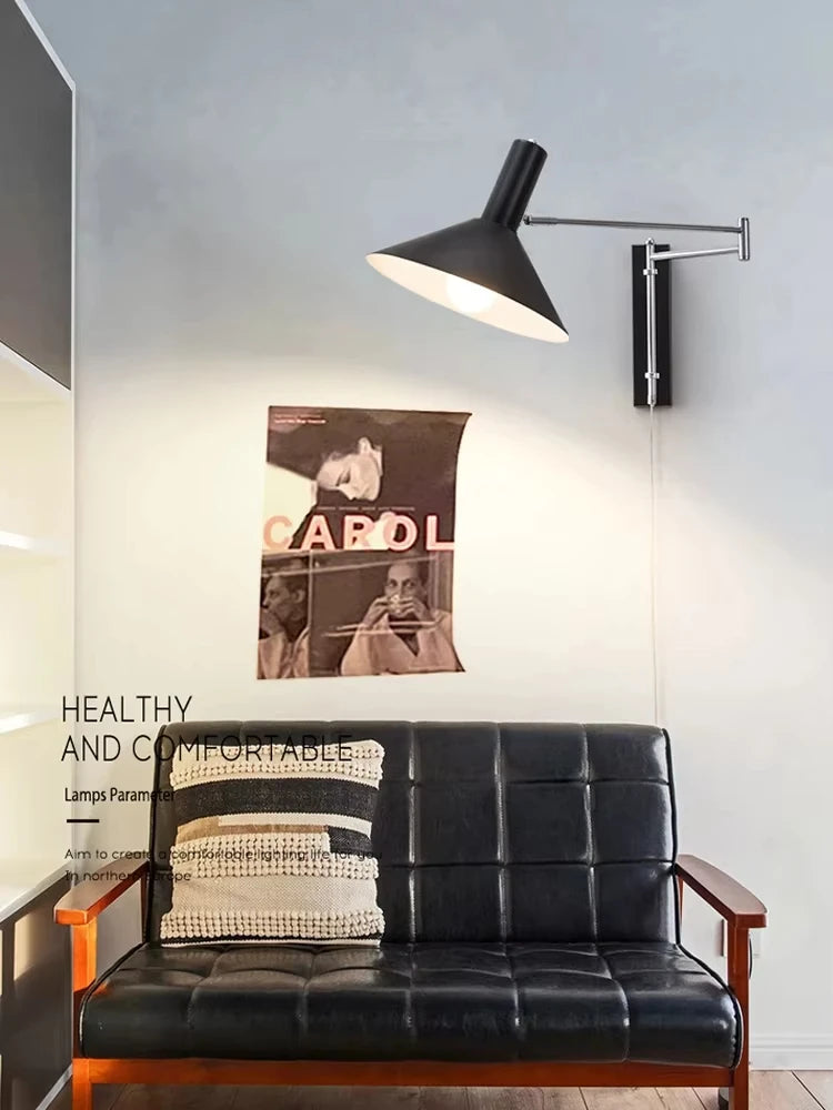 Extendable Foldable Bauhaus Bedside Lamp - Adjustable Swing Arm Plug-In LED Wall Light