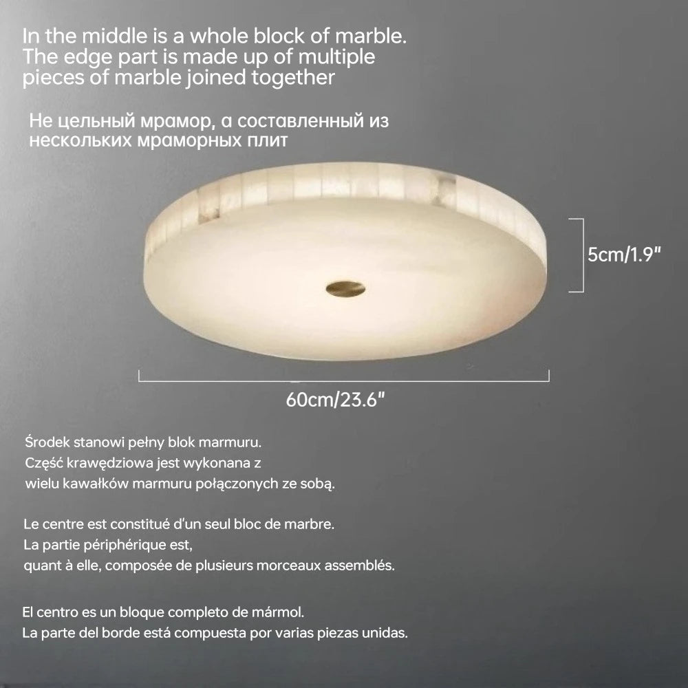 Spanish Alabaster & Marble Ceiling Lamp - All-Copper Round Luxury Light
