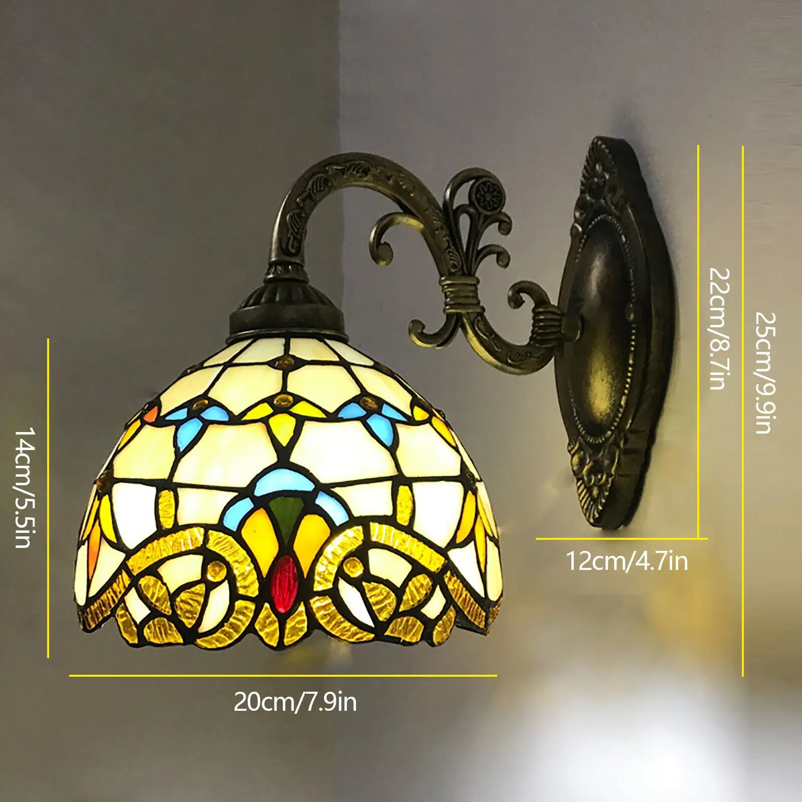 Tiffany Style Wall Lamp Vintage Stained Glass Sconce Home Decors Single Head Mediterranean Wall Light Indoor Lighting Fixture