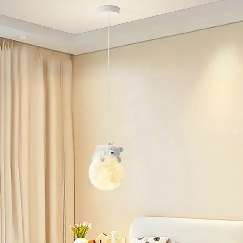 Children&#39;s Room Little Bear Pendant Lights LED Minimalist Chandelier Nordic Home Decoration Bedroom Bedside Hanging Lamp Fixture