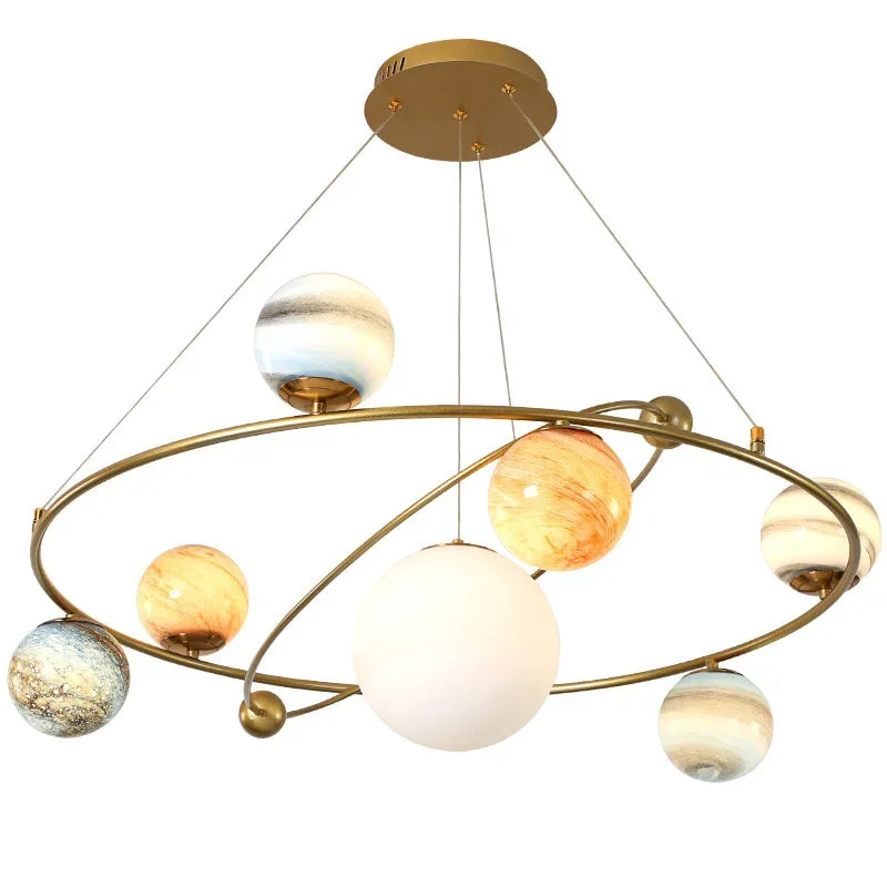 Nordic Planet Chandelier Ceiling Simple Living Room LED Pendant Lights Creative Moon Lamp Earth Children&#39;s Bedroom Hanging Light