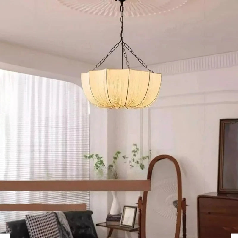 2026 Japanese Iron Chain Ceiling Lamp Retro Fabric Wabi Sabi Chandelier E27 Pendant for Living Dining Room Bedroom Decor