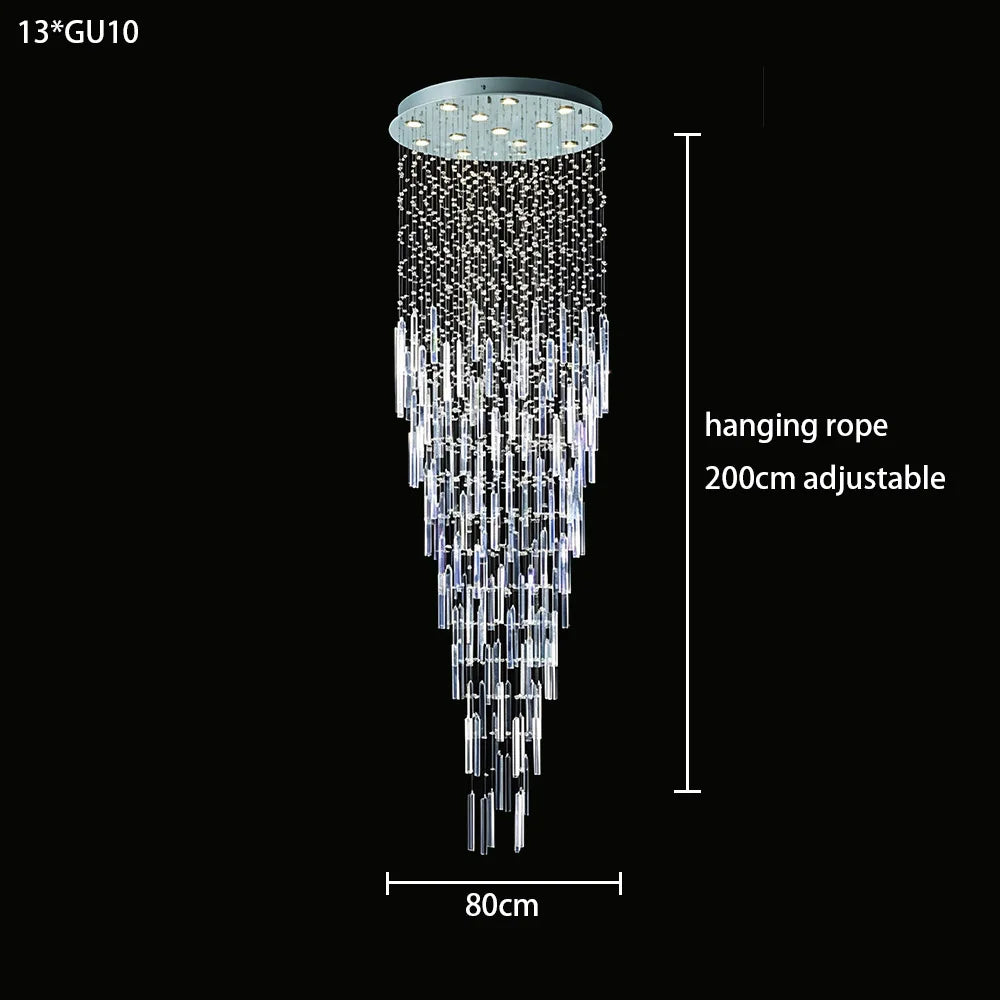 Modern Long Crystal Chandelier For High Ceiling Villa Staircase LED Raindrop Hanging Light Duplex Loft Foyer Ceiling Lamp