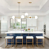 Modern Globe Linear Chandelier 6 Light Milk Glass Chandeliers Pendant Light Fixture Mid Century Sputnik Island Lights