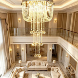 Luxury Raindrop Crystal Flush Mount Chandelier Long Vertical Design LED Ceiling Light For Duplex House Stairwell Entrance Hall